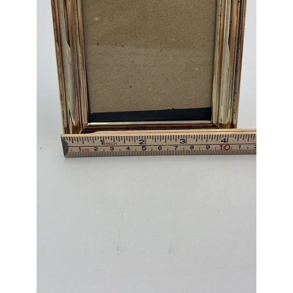 Vintage Gold Tone Metal Picture Frame 3x5 Beveled Tabletop